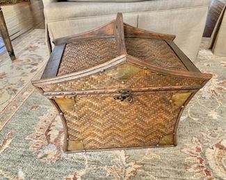 $60 - Hinged wood basket/box - 15" H, 17" W, 11" D.