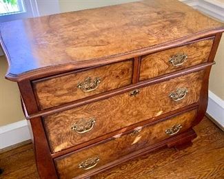 $895 - Burlwood, 4-drawer chest - 32" H, 36" W, 18" D. 