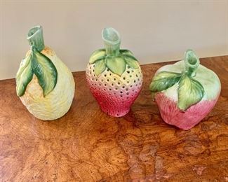 $30 - Set of 3 fruit vases - Range 5.25" H to 4" H. (one has small chip)