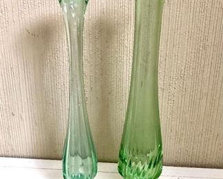 $20 each Pair vintage glass bud vases.  Each approx 8.25" H, base 2.5" diam.  
