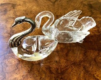 $20 Pair of swans.  Left:  2.75" H, 3" L, 1.5" W.  Right: 2" H, 3.25" L, 2" W