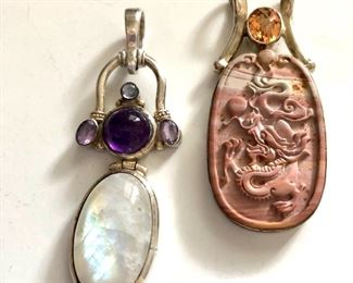 $75 each -  Sterling silver pendants.   Big: 2.8"L; Small: 2.5"L LEFT PENDANT IS SOLD!
