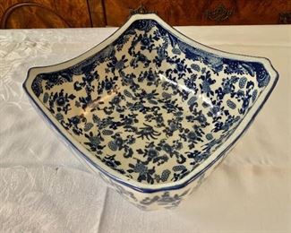 $45 Blue and white square shaped bowl.  9.5"  square, 5" deep.