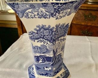 $95 Spode blue and white vase. 10.25" H, 8" diam.