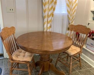 Oak Pedestal Table with Two Chairs