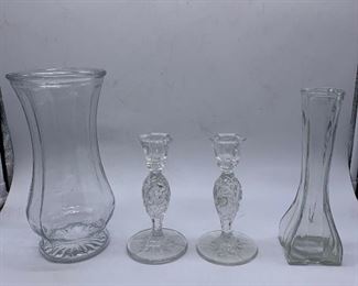 Two glass vases, Two glass candle sticks
