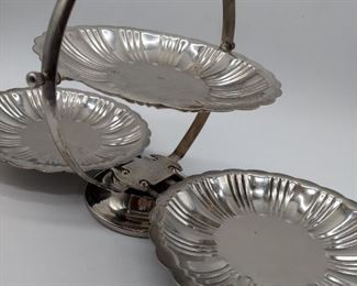 VINTAGE TWO TIERED 3 DISH COLLAPSIBLE SERVER