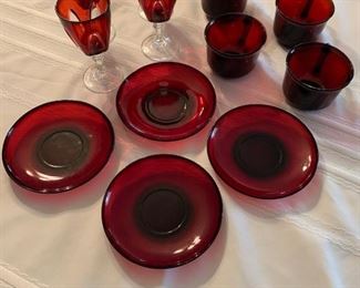 Arcoroc France Ruby Red Dish Set