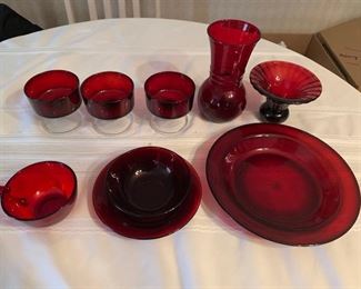 Ruby Red Glassware Assortment of 9 pieces