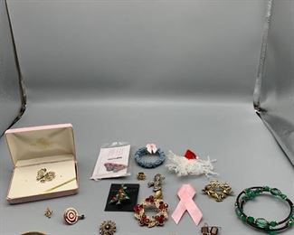 Costume Jewelry Pin, Bracelet, and Earrings