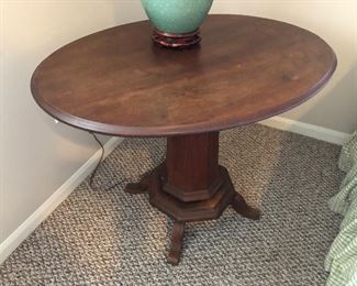 Oval wood side table 27” x 35” x 27”H - $50