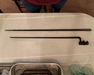 Civil War Bayonet - silver mount carved pointing stick 