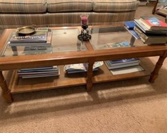 Glass top coffee table with matching end tables 