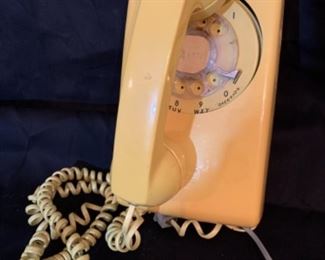 Vintage kitchen phones Yellow and black - also black space saver wall phone 