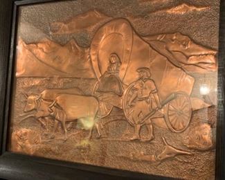 Hammered copper settler wagon wall hanging 