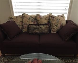 Deep maroon sofa by Norwalk, excellent like new condition (loose throw pillows sold separately) $400