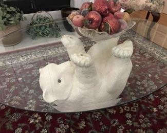 Bear coffee table with oval glass top. $250