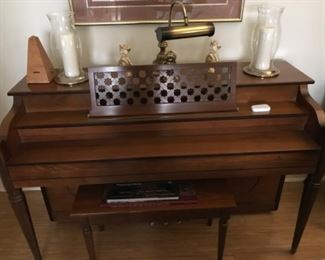 Beautiful console piano with beautiful inlay, excellent condition “Claire de Lune”.  $650