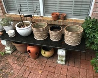 Various planters.   BENCH IS NOT FOR SALE (sold with home)