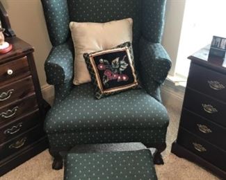 Wingback chair and small matching stool. $250