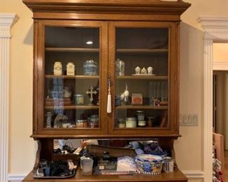 Antique French  China Cabinet - filled with lovely hand embroider runners, napkins, and dollies