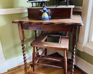 Antique Corner Table and antique  weight Scale on top