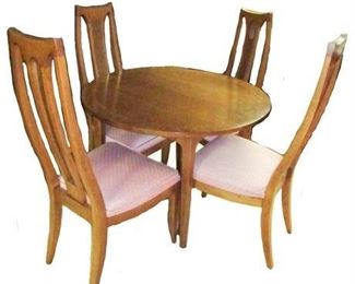 Mid Century Walnut Dining Set With Cane Back Chairs 