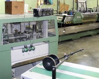2002 Muller Martini Presto Stitcher With 7 Knife Trimmer, Cover Pocket Feeder, And 8 Pocket Stations, Includes Rolling Stack-On Tool Box With Machine Specific Tools And Parts