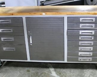 Seville Classics 12-Drawer Rolling Workbench With Center Storage And Solid Wood Top, 38" x 72" x 20", Includes Keys