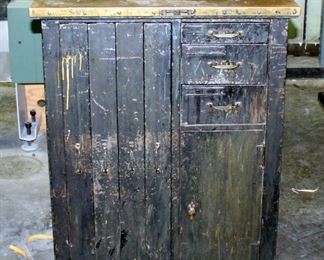 Vintage Keystone Type Foundry 8-Drawer Metal Cabinet With Brass Top, 39" x 29.25" x 27"