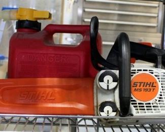 Stihl Model MS193T Gas Powered Chain Saw, Includes Manual, Parts, Blade Shield, Gas Can, & Tool