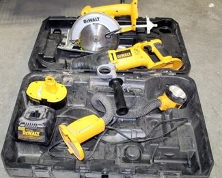 DeWalt Power Tools Including 6.5" Circular Saw, Flashlight, Reciprocating Saw, Battery, And Charger, In Carrying Case