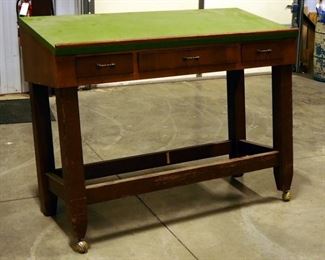 Solid Wood 3 Drawer Blueprint Table, 49" x 59.5" x 24"