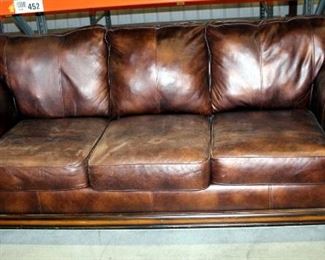 United Furniture Industries Upholstered 3 Cushion Sofa With Rolled Arms And Wood Trim, 36" x 88" x 39"