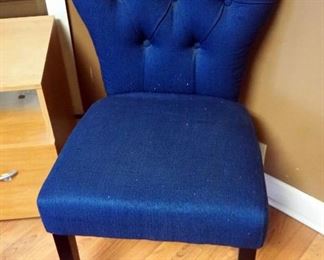 Contemporary Upholstered Accent Chair With Button Tufted Back, 35.5" x 21" x 20", And Rolling Single Drawer Side Table, 23" x 15.5" x 16.5"