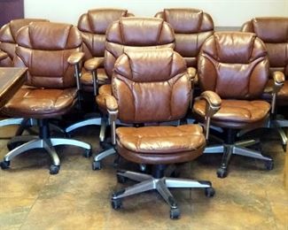 Adjustable Rolling Office Chairs With Leather-Like Upholstery, Qty 8