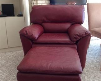 Red Leather sofa & matching Chair with ottoman