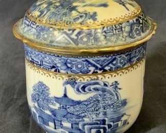 Asian Porcelain Blue & White Lidded Jar
