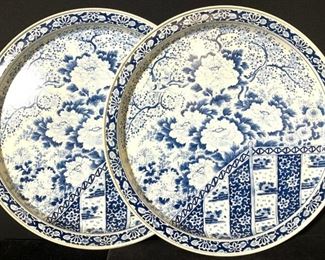 Pair Asian Toleware Round Trays after Ming Dynasty
