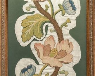Arts & Crafts Floral Embroidery Fragment, 19th C
