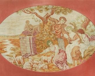French Rococo Style Needlepoint of Pastoral Party

