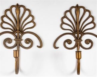 Patinated Brass Candle Wall Sconces, Pair
