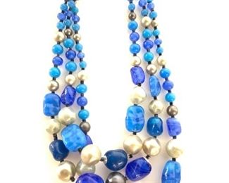 Organic Shape Cobalt Blue GLASS Choker Necklace
