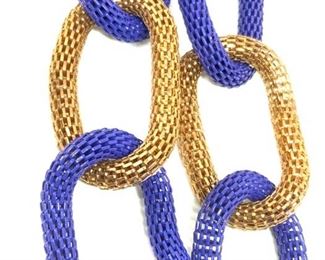 Chunky Blue & Gold Tone Mesh Chain Necklace
