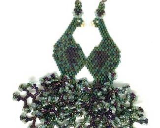 Handmade Peacock Seed Bead Dangle Earrings
