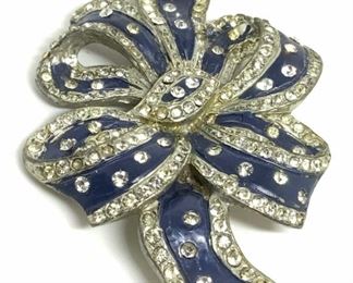 Vintage Rhinestone Enamel Ribbon Brooch, jewelry
