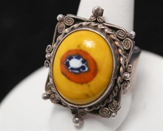 Middle Eastern Silver Ring, with Millefiori Glass
