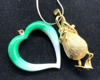 Lot 2 Heart Pendant & Golfer Form Pendant Necklace
