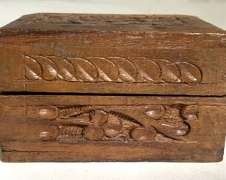 Vintage Hand Carved Wooden Trinket Box
