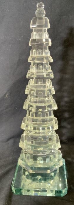 Cut Glass Asian Tower Sculpture
